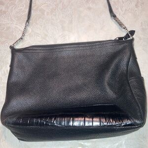 BRIGHTON black leather shoulder w/ blk Patton trim, size in pics, $45. NOW $12